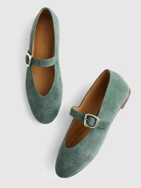 New! Madewell The Remy Mary Jane Flat in Leather Suede Architect Green